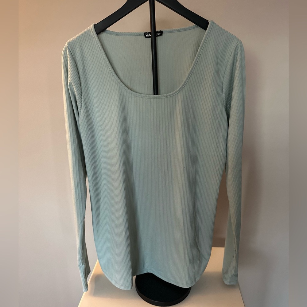 HEIMISH USA Light Green Ribbed Long Sleeve Top